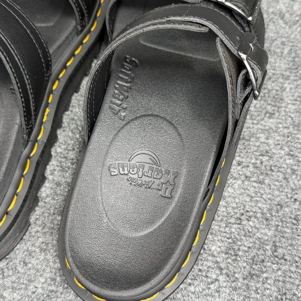 Dr. Martens Myles‎ Brando Leather Buckle Slide Sandals Women's 10 Black Platform